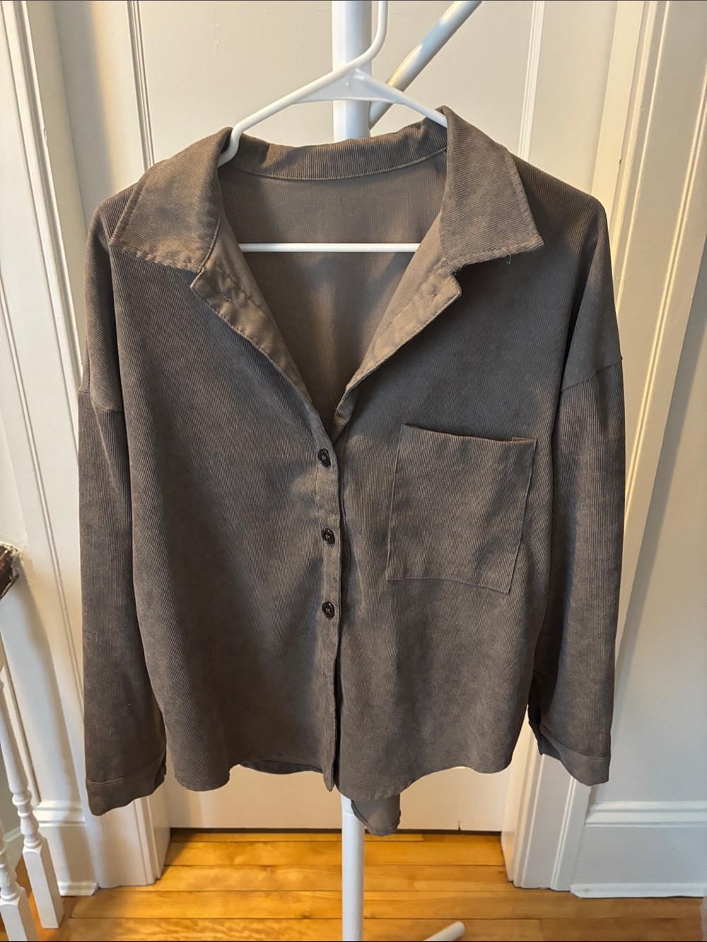 Relaxed Button-Front Shirt Jacket in Dusty Taupe